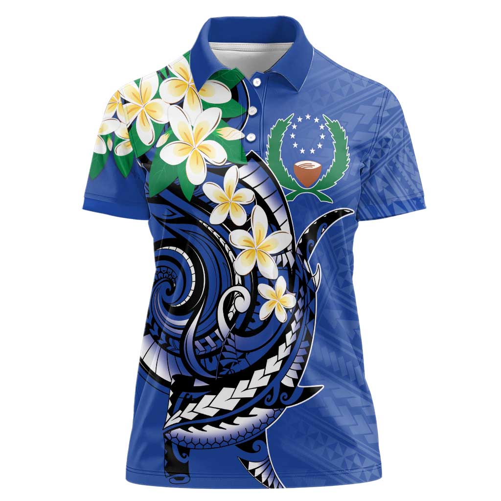 FSM Pohnpei Polynesian Shark Tattoo Personalised Women Polo Shirt LT9 Female Blue - Polynesian Pride