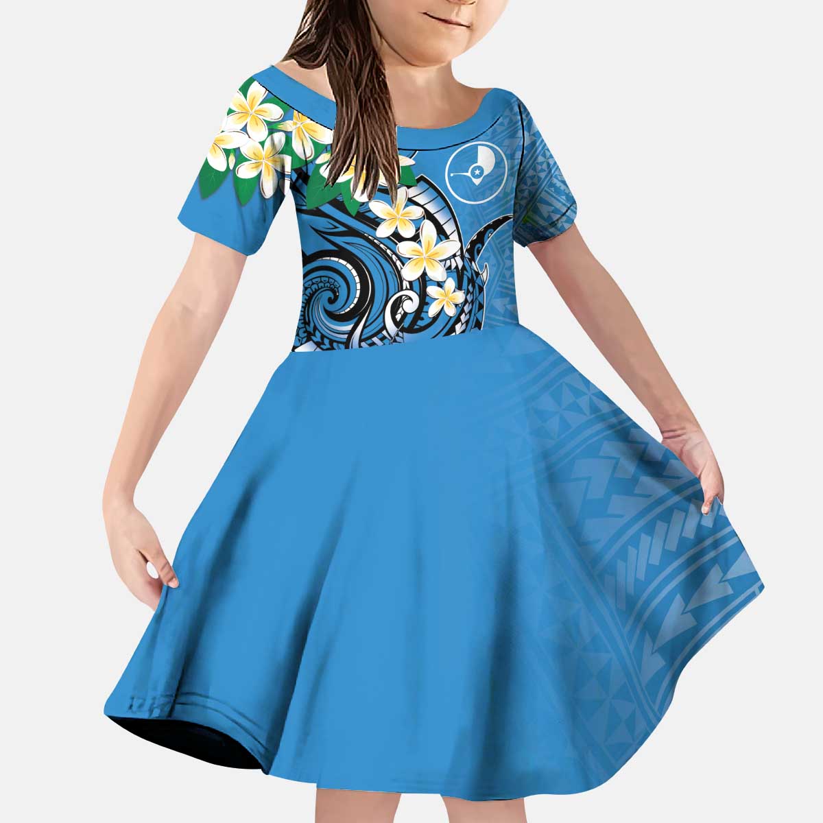 FSM Yap State Polynesian Shark Tattoo Personalised Kid Short Sleeve Dress LT9 KID Blue - Polynesian Pride