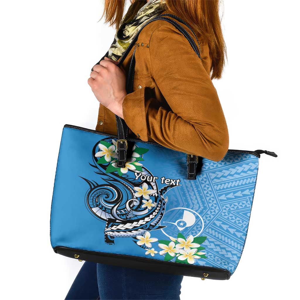 FSM Yap State Polynesian Shark Tattoo Personalised Leather Tote Bag LT9 Blue - Polynesian Pride
