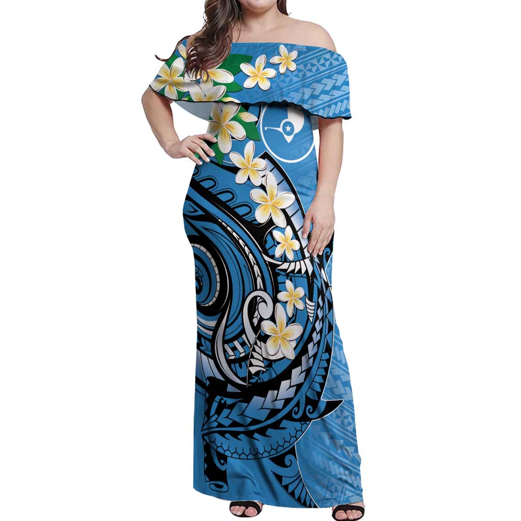 FSM Yap State Polynesian Shark Tattoo Personalised Off Shoulder Maxi Dress LT9 Women Blue - Polynesian Pride