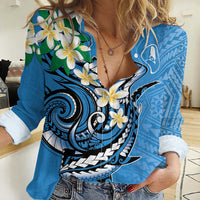 FSM Yap State Polynesian Shark Tattoo Personalised Women Casual Shirt LT9 Female Blue - Polynesian Pride