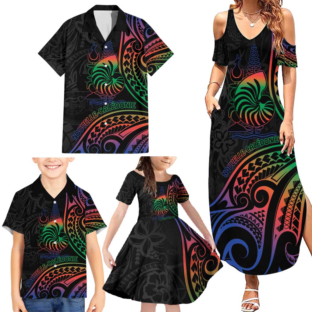 New Caledonia Polynesian Tatoo Personalised Family Matching Summer Maxi Dress and Hawaiian Shirt