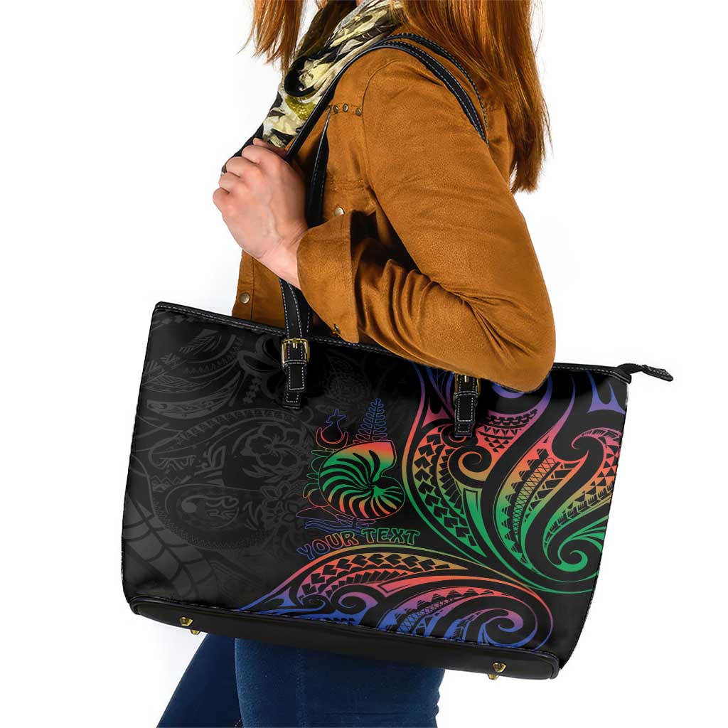 New Caledonia Polynesian Tatoo Personalised Leather Tote Bag