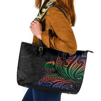 New Caledonia Polynesian Tatoo Personalised Leather Tote Bag LT9 Black - Polynesian Pride