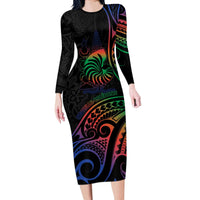 New Caledonia Polynesian Tatoo Personalised Long Sleeve Bodycon Dress LT9 Long Dress Black - Polynesian Pride
