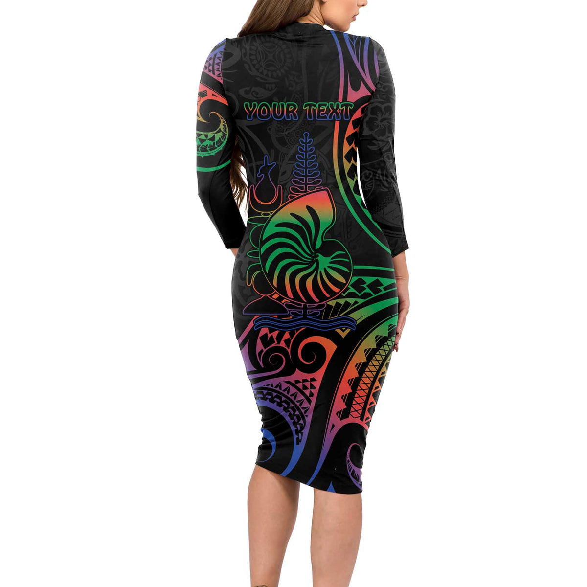 New Caledonia Polynesian Tatoo Personalised Long Sleeve Bodycon Dress LT9 - Polynesian Pride
