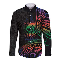 New Caledonia Polynesian Tatoo Personalised Long Sleeve Button Shirt LT9 Unisex Black - Polynesian Pride