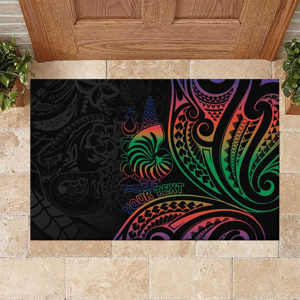 New Caledonia Polynesian Tatoo Personalised Rubber Doormat LT9 Black - Polynesian Pride