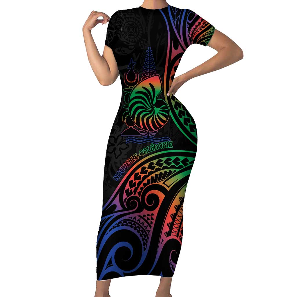 New Caledonia Polynesian Tatoo Personalised Short Sleeve Bodycon Dress