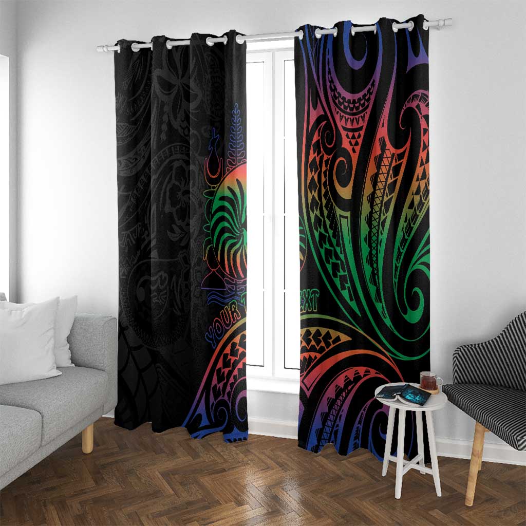 New Caledonia Polynesian Tatoo Personalised Window Curtain LT9 With Grommets Black - Polynesian Pride