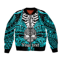 Personalised Polynesia Skull Bomber Jacket With Boars Tusk Aqua Arty Vibe LT9 Unisex Aqua - Polynesian Pride