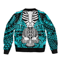 Personalised Polynesia Skull Bomber Jacket With Boars Tusk Aqua Arty Vibe LT9 - Polynesian Pride