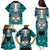 Personalised Polynesia Skull Family Matching Puletasi Dress and Hawaiian Shirt With Boars Tusk Aqua Arty Vibe LT9 - Polynesian Pride