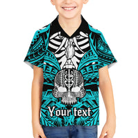 Personalised Polynesia Skull Kid Hawaiian Shirt With Boars Tusk Aqua Arty Vibe LT9 Kid Aqua - Polynesian Pride