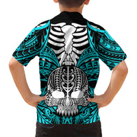 Personalised Polynesia Skull Kid Hawaiian Shirt With Boars Tusk Aqua Arty Vibe LT9 - Polynesian Pride