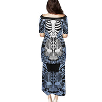Personalised Polynesia Skull Puletasi With Boars Tusk Blue Arty Vibe LT9 - Polynesian Pride