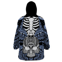 Personalised Polynesia Skull Wearable Blanket Hoodie With Boars Tusk Blue Arty Vibe LT9 - Polynesian Pride
