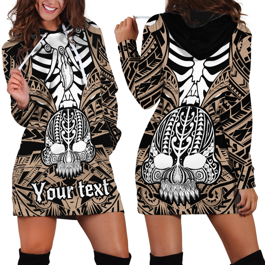 Personalised Polynesia Skull Hoodie Dress With Boars Tusk Gold Arty Vibe LT9 - Polynesian Pride