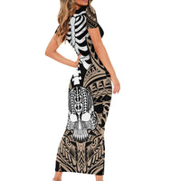 Personalised Polynesia Skull Short Sleeve Bodycon Dress With Boars Tusk Gold Arty Vibe LT9 - Polynesian Pride