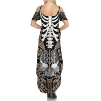 Personalised Polynesia Skull Summer Maxi Dress With Boars Tusk Gold Arty Vibe LT9 - Polynesian Pride