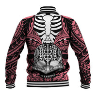 Personalised Polynesia Skull Baseball Jacket With Boars Tusk Pink Arty Vibe LT9 - Polynesian Pride