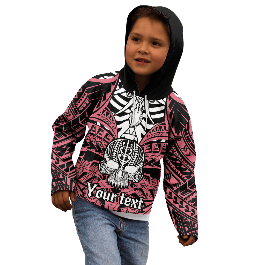 Personalised Polynesia Skull Kid Hoodie With Boars Tusk Pink Arty Vibe LT9 - Polynesian Pride