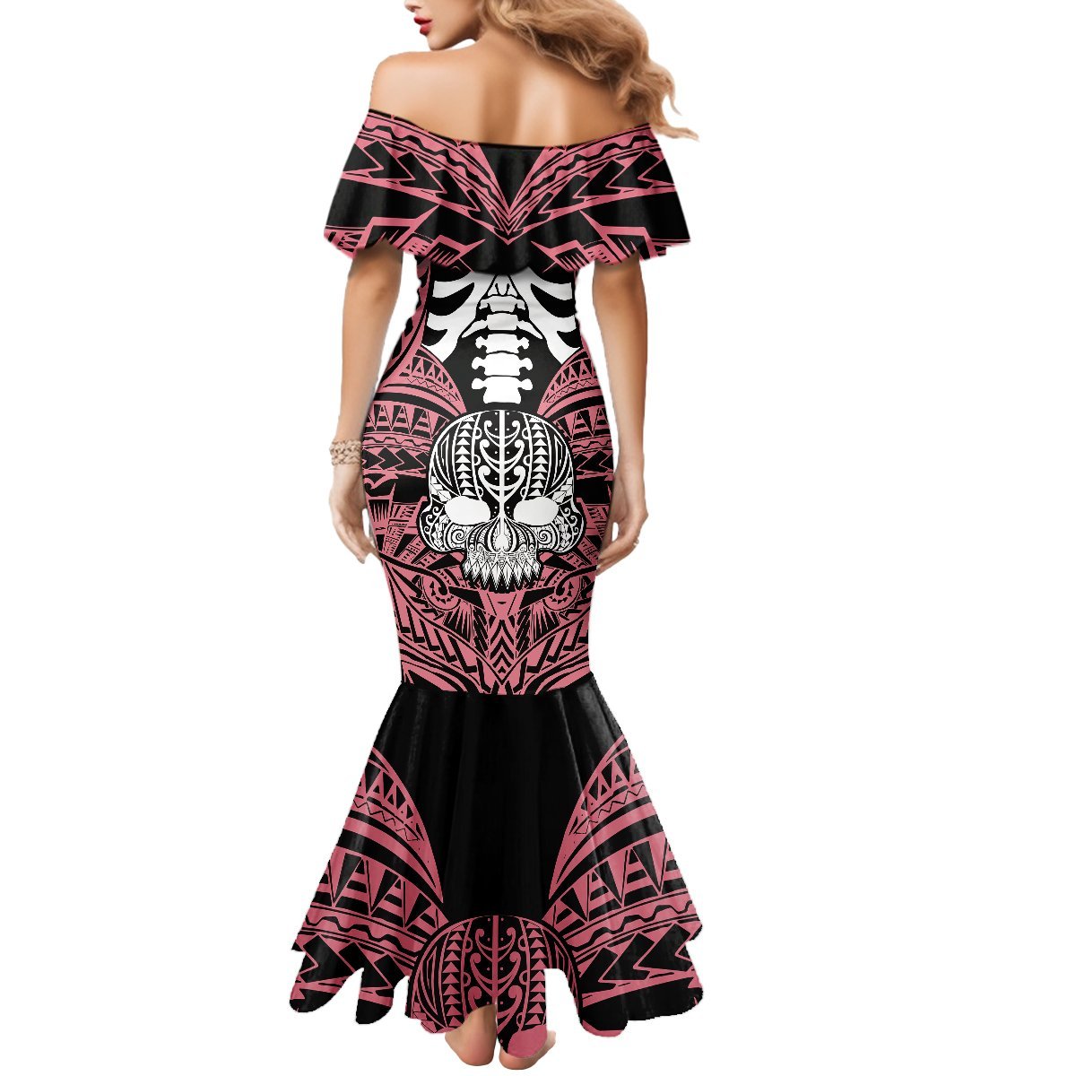 Personalised Polynesia Skull Mermaid Dress With Boars Tusk Pink Arty Vibe LT9 - Polynesian Pride