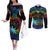 fiji-lgbt-couples-matching-off-the-shoulder-long-sleeve-dress-and-long-sleeve-button-shirts-love-is-love-tapa-pattern-rainbow-water-color