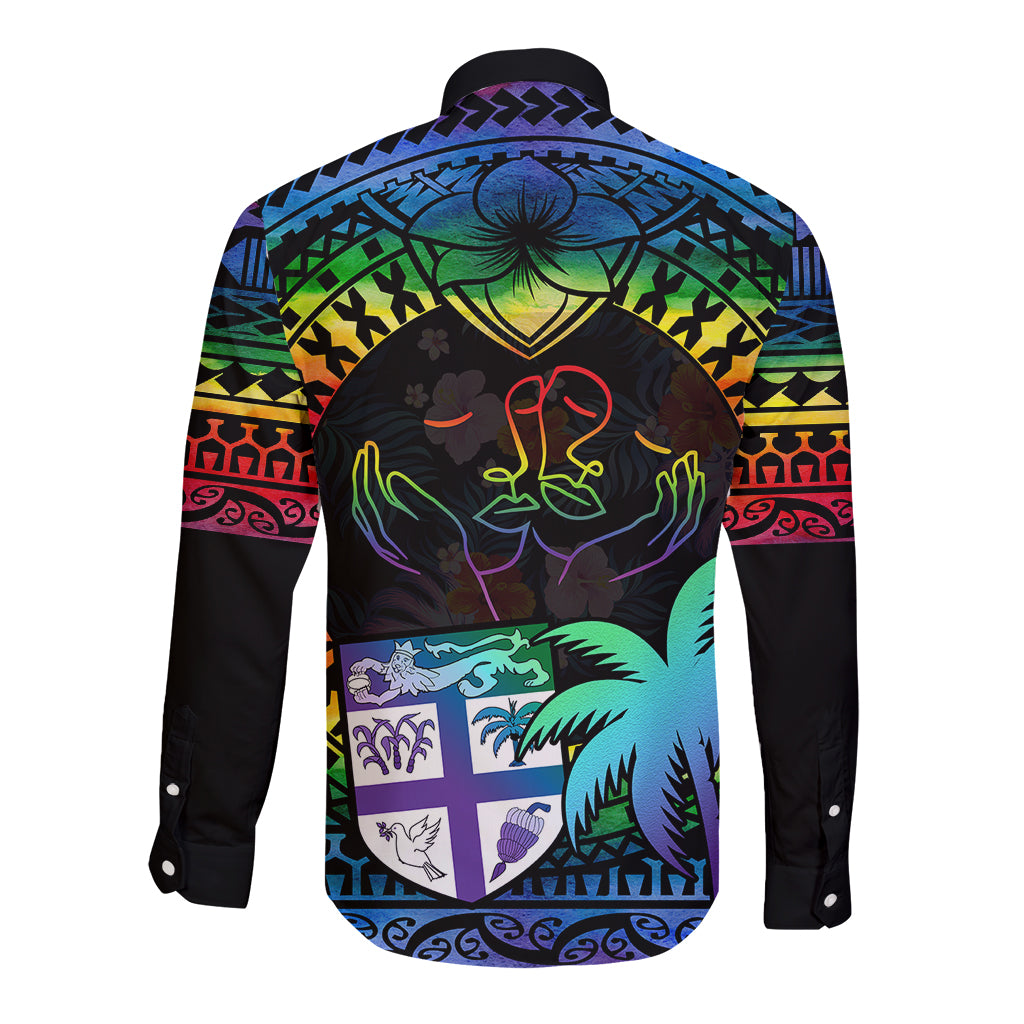 Fiji LGBT Long Sleeve Button Shirt Love Is Love Tapa Pattern Rainbow Water Color LT9 - Polynesian Pride