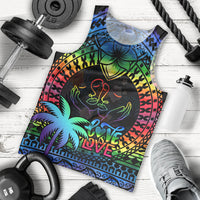 Fiji LGBT Men Tank Top Love Is Love Tapa Pattern Rainbow Water Color LT9 Black - Polynesian Pride