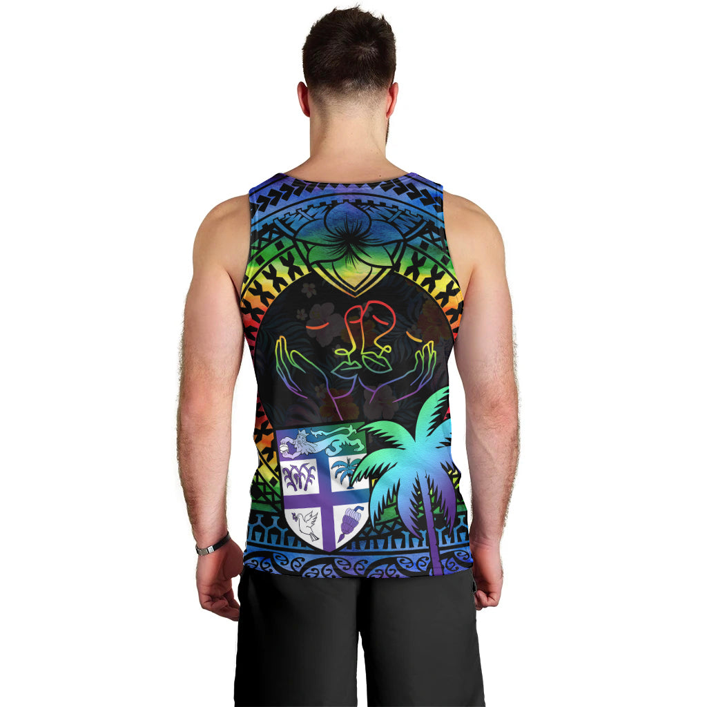 Fiji LGBT Men Tank Top Love Is Love Tapa Pattern Rainbow Water Color LT9 - Polynesian Pride
