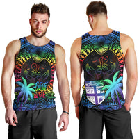 Fiji LGBT Men Tank Top Love Is Love Tapa Pattern Rainbow Water Color LT9 - Polynesian Pride