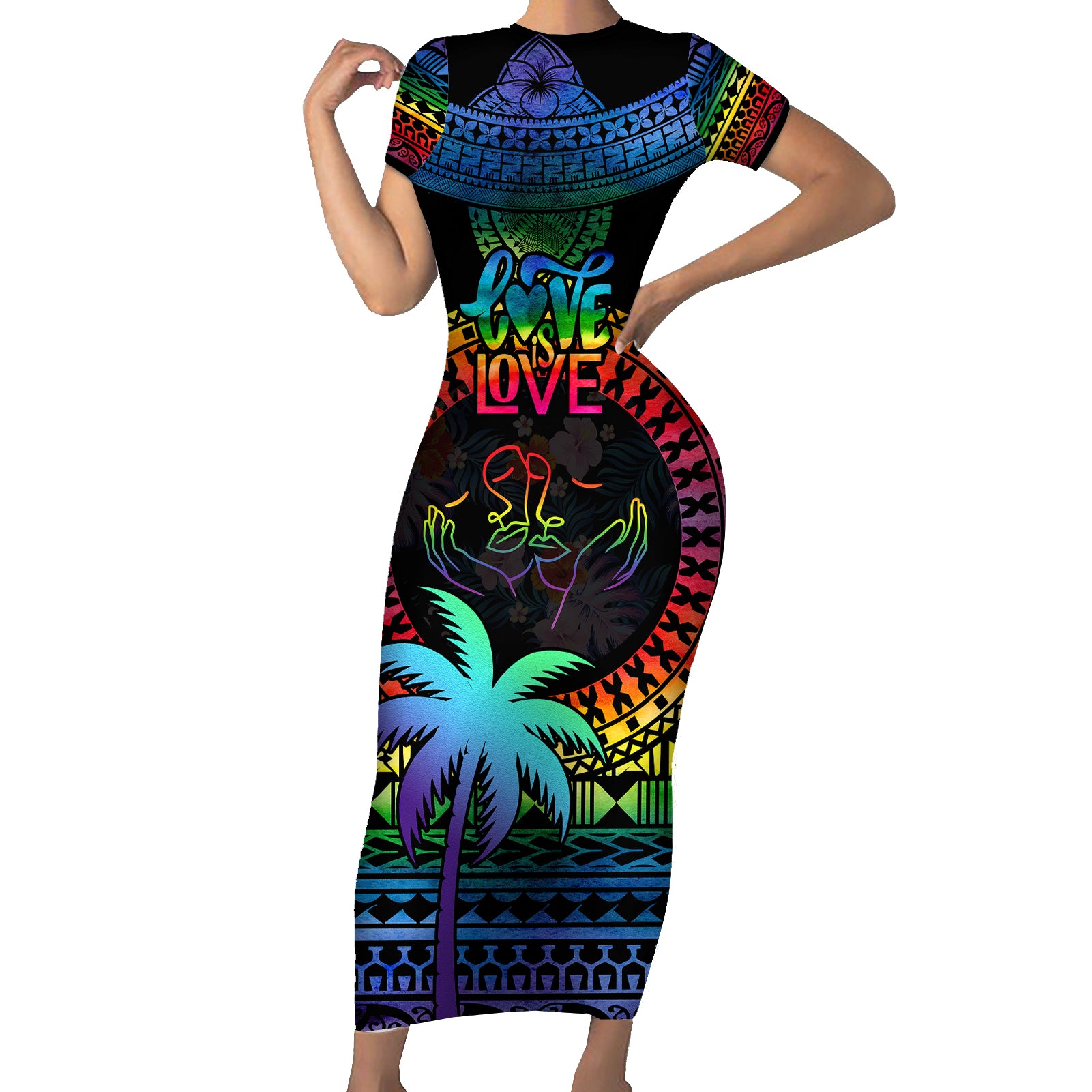 fiji-lgbt-short-sleeve-bodycon-dress-love-is-love-tapa-pattern-rainbow-water-color