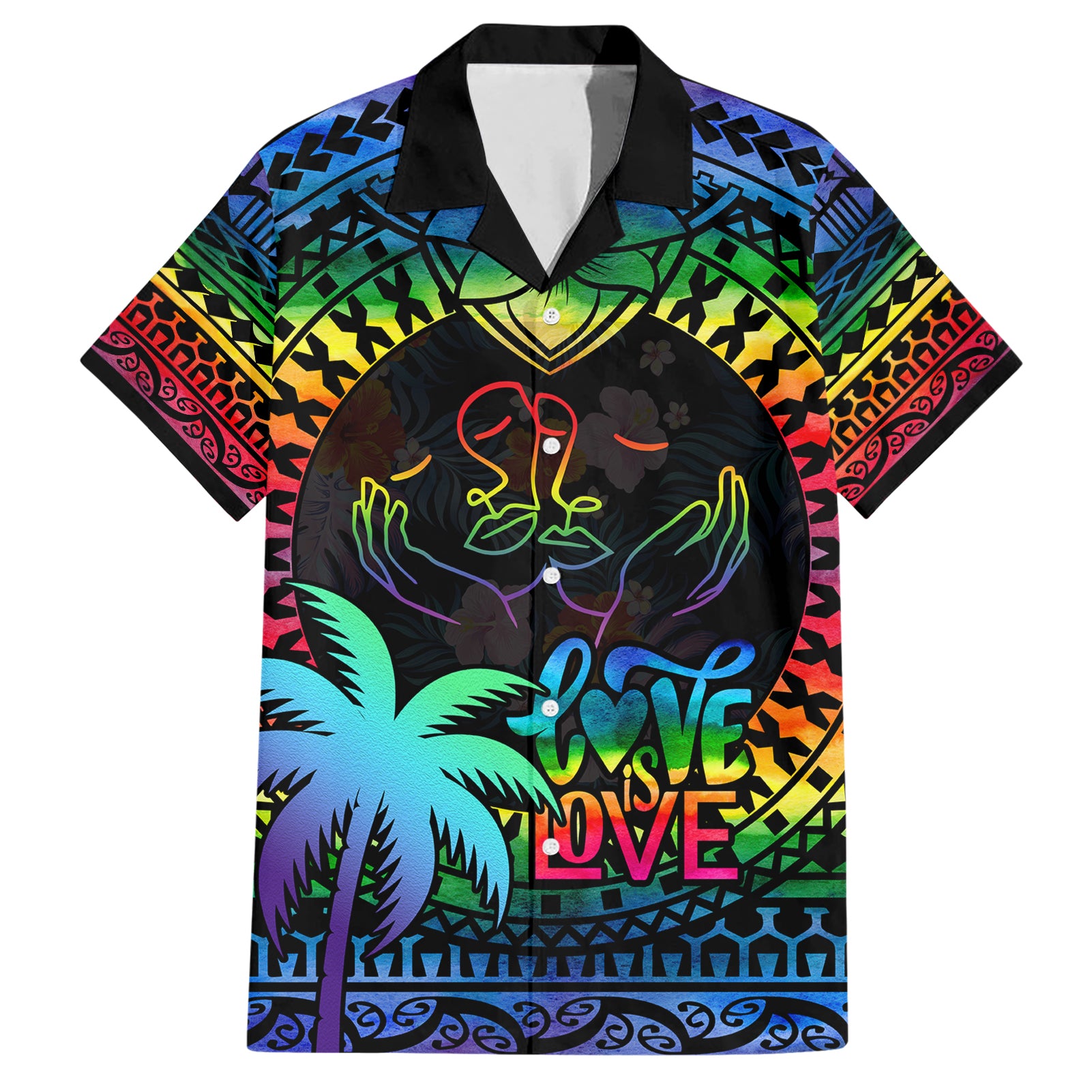 personalised-fiji-lgbt-hawaiian-shirt-love-is-love-tapa-pattern-rainbow-water-color