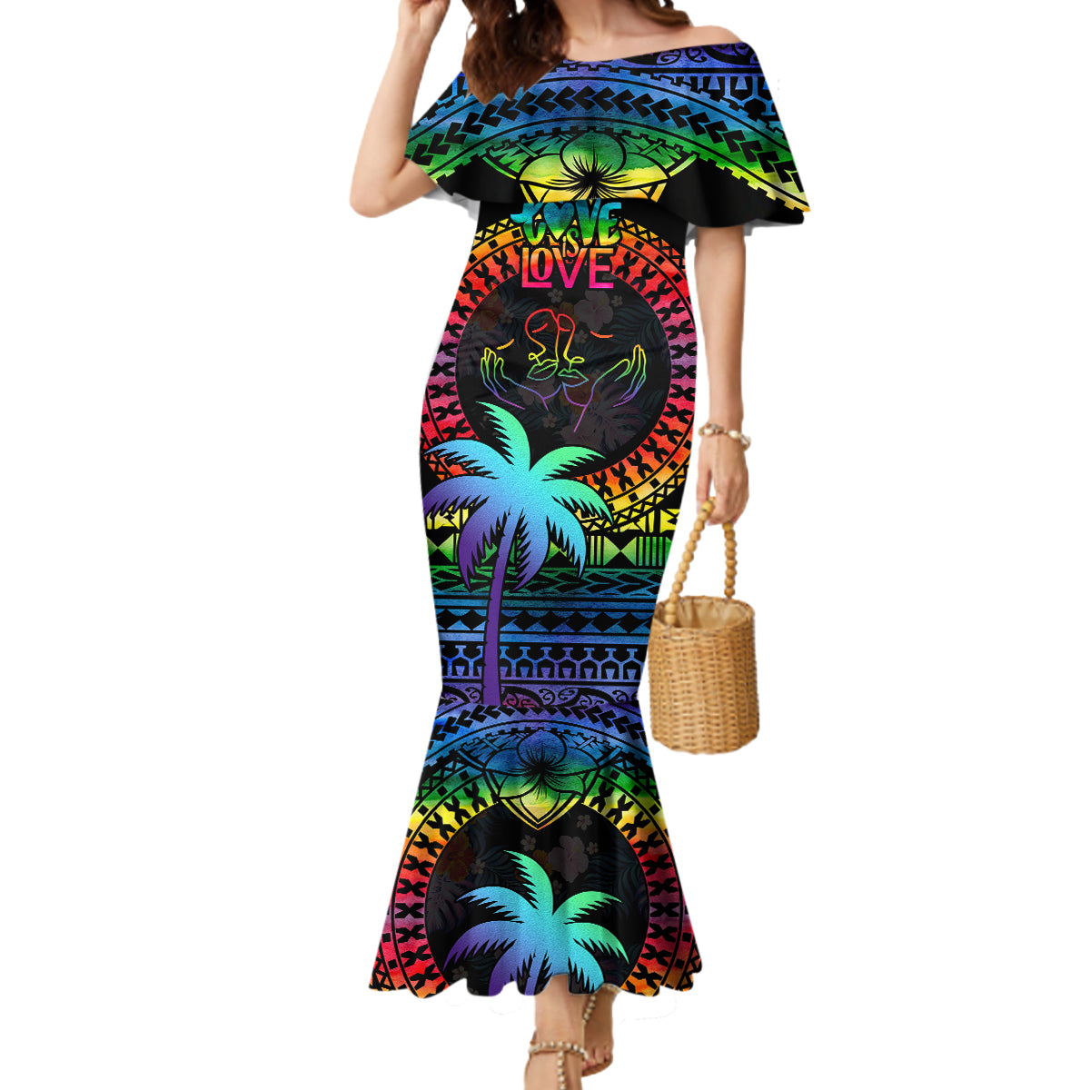 personalised-fiji-lgbt-mermaid-dress-love-is-love-tapa-pattern-rainbow-water-color