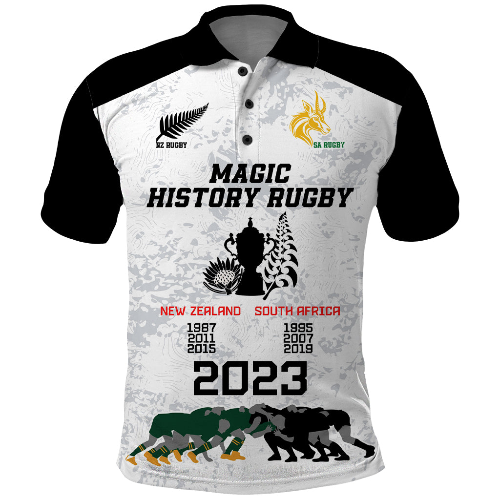 New Zealand South Africa Rugby Polo Shirt History Commemorative World Cup Winners Unique LT9 White - Polynesian Pride