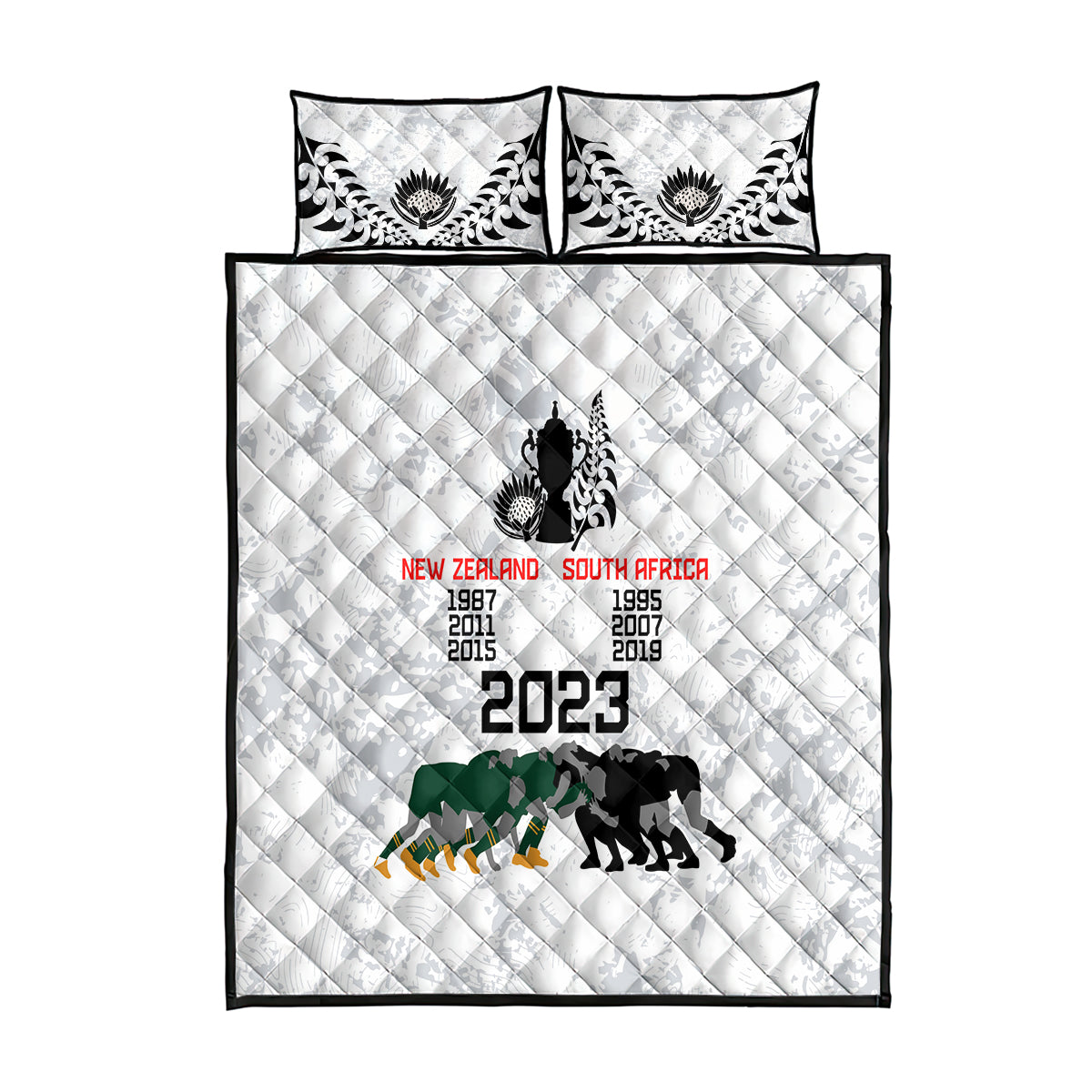 New Zealand South Africa Rugby Quilt Bed Set History Commemorative World Cup Winners Unique LT9 White - Polynesian Pride