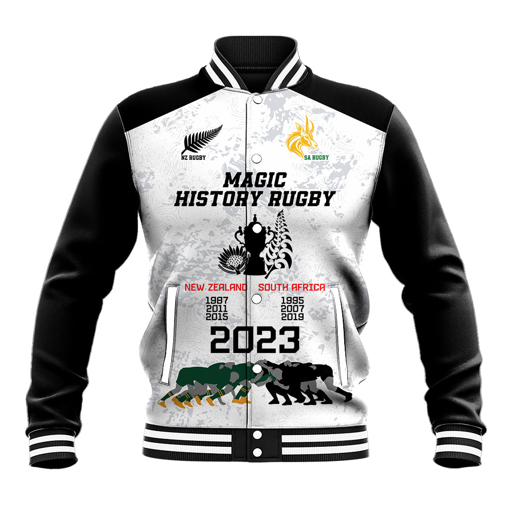Custom New Zealand South Africa Rugby Baseball Jacket History Commemorative World Cup Winners Unique LT9 Unisex White - Polynesian Pride