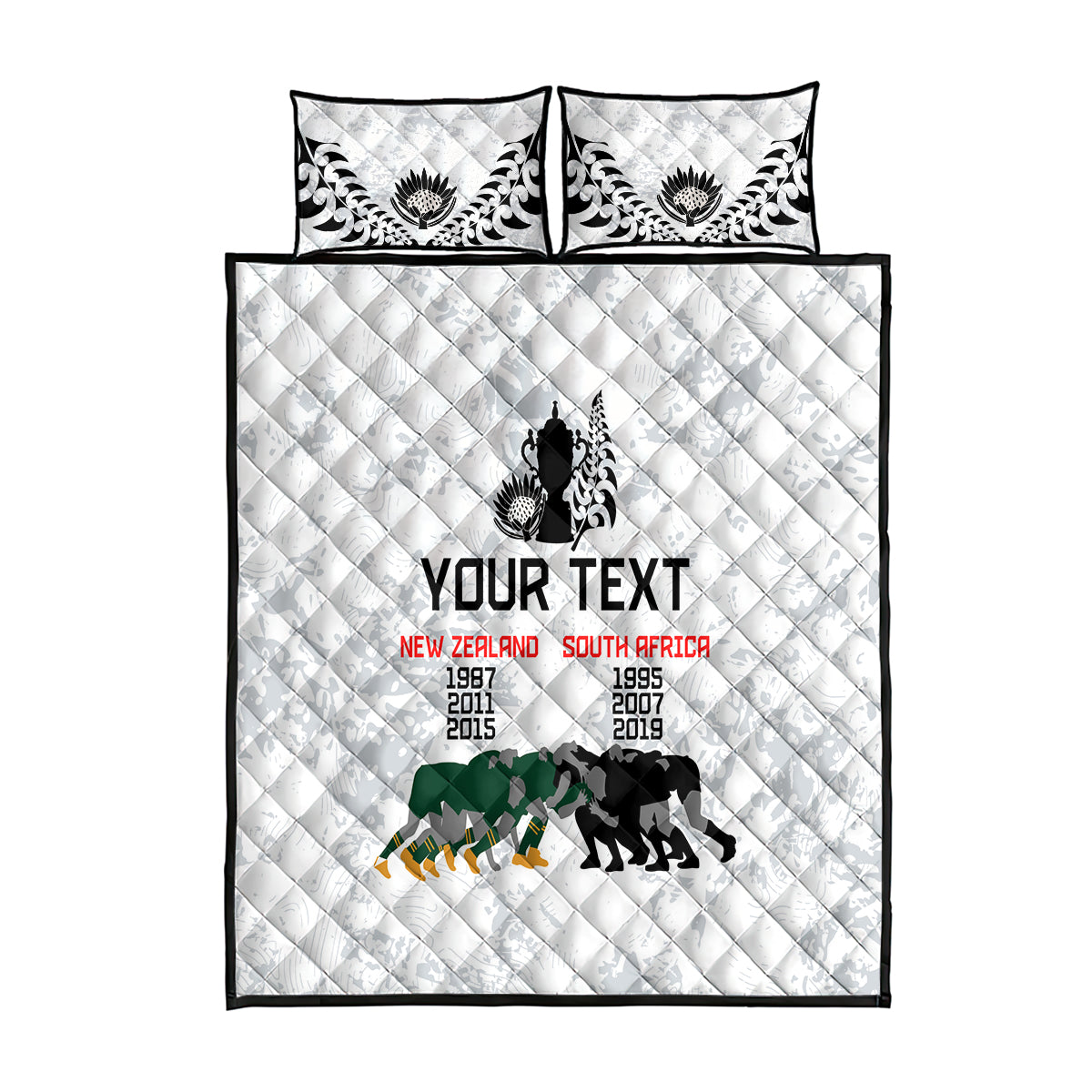 Custom New Zealand South Africa Rugby Quilt Bed Set History Commemorative World Cup Winners Unique LT9 White - Polynesian Pride