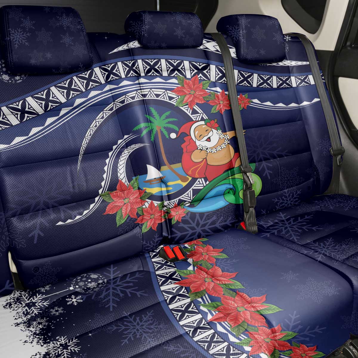 Felis Pusgua Guam Santa Back Car Seat Cover Merry Christmas with Polynesian Tribal LT9 - Polynesian Pride