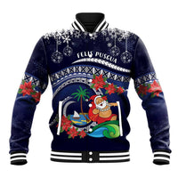 Felis Pusgua Guam Santa Baseball Jacket Merry Christmas with Polynesian Tribal LT9 Unisex Blue - Polynesian Pride