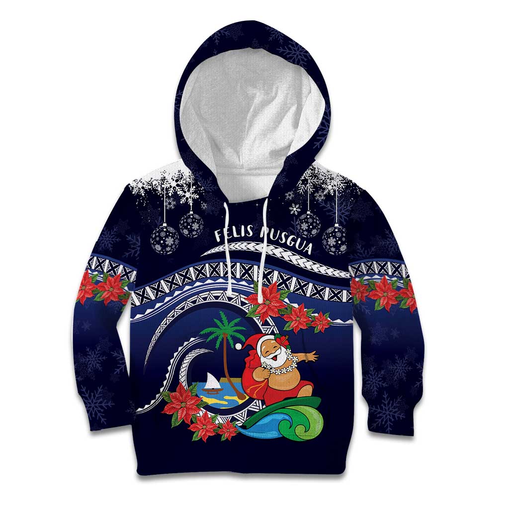 Felis Pusgua Guam Santa Kid Hoodie Merry Christmas with Polynesian Tribal LT9 Hoodie Blue - Polynesian Pride