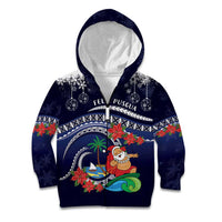 Felis Pusgua Guam Santa Kid Hoodie Merry Christmas with Polynesian Tribal LT9 Zip Hoodie Blue - Polynesian Pride