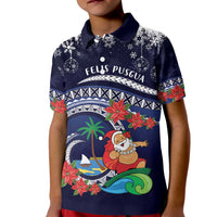 Felis Pusgua Guam Santa Kid Polo Shirt Merry Christmas with Polynesian Tribal LT9 Kid Blue - Polynesian Pride