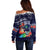 Felis Pusgua Guam Santa Off Shoulder Sweater Merry Christmas with Polynesian Tribal