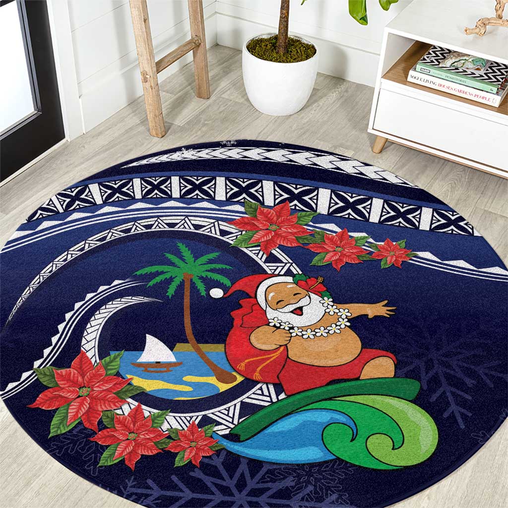 Felis Pusgua Guam Santa Round Carpet Merry Christmas with Polynesian Tribal LT9 Blue - Polynesian Pride