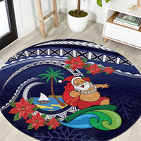 Felis Pusgua Guam Santa Round Carpet Merry Christmas with Polynesian Tribal LT9 Blue - Polynesian Pride