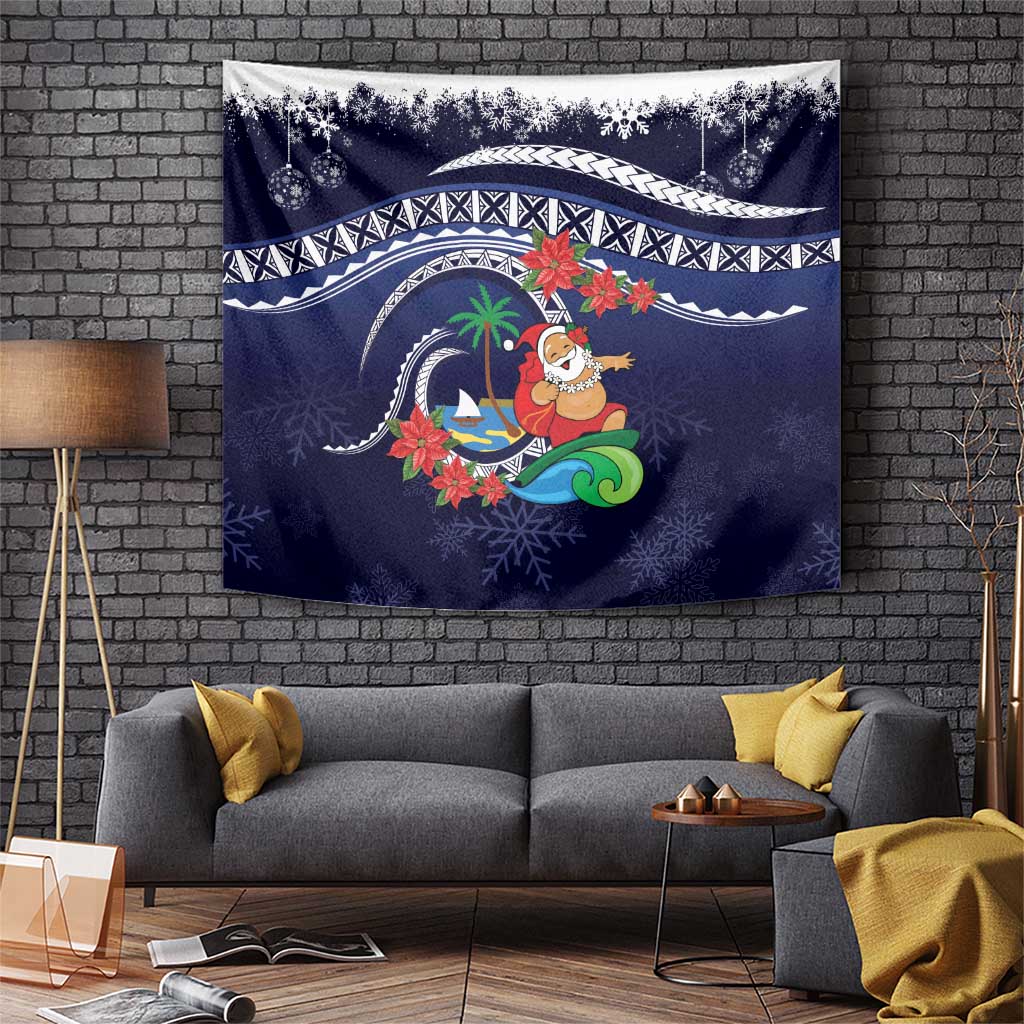 Felis Pusgua Guam Santa Tapestry Merry Christmas with Polynesian Tribal LT9 Blue - Polynesian Pride