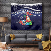 Felis Pusgua Guam Santa Tapestry Merry Christmas with Polynesian Tribal LT9 Blue - Polynesian Pride