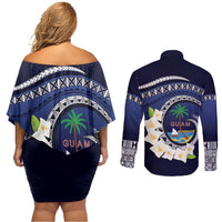Hafai Adai Guam Guasalis Couples Matching Off Shoulder Short Dress and Long Sleeve Button Shirt Polynesian Tribal Pattern LT9 - Polynesian Pride